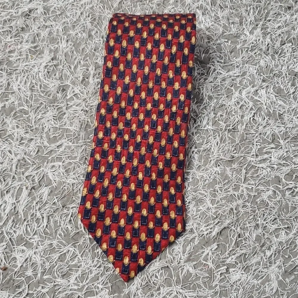 Ermenegildo Zegna Geometric Red & Blue 100% Silk Tie, Made in Italy